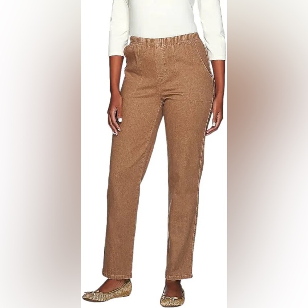 Denim & Co. How Timeless 4-Pocket Pull-On Jeans Chestnut Size Medium